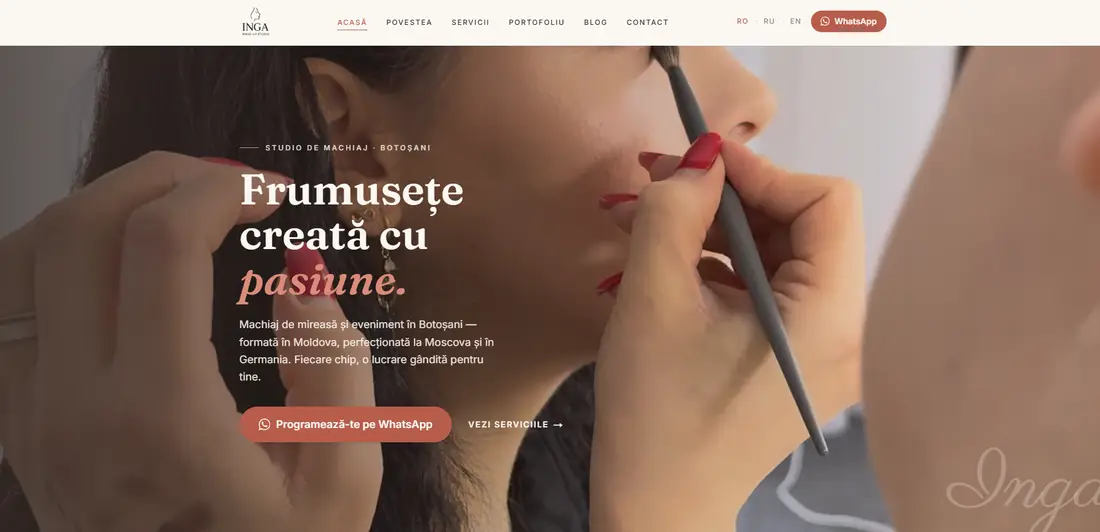 Pagina principală a site-ului Inga Make-up Studio