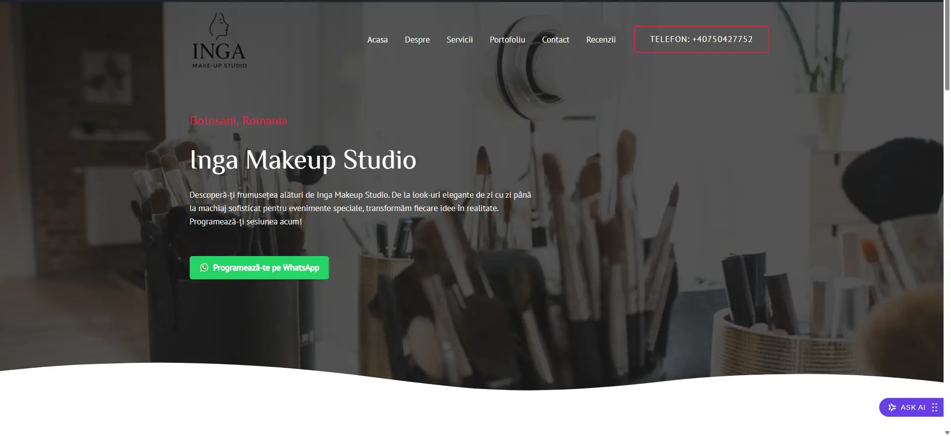 Die Website von Inga Make-up Studio — Startseite