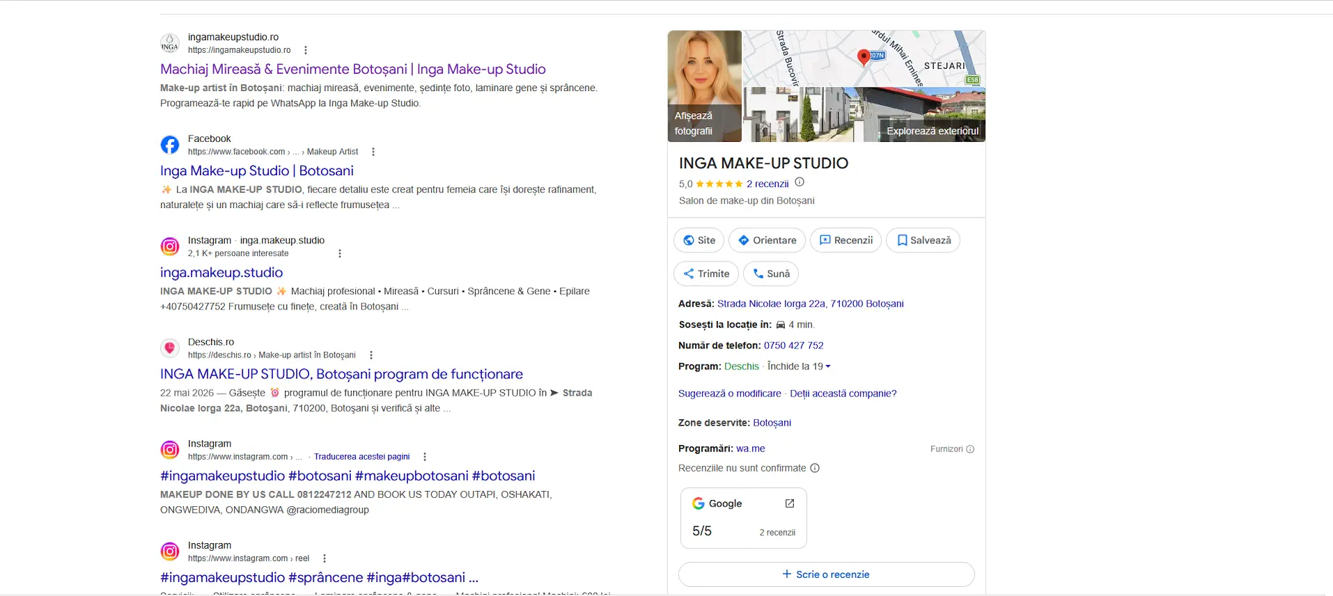 Das Google-Business-Profil von Inga Make-up Studio auf Maps